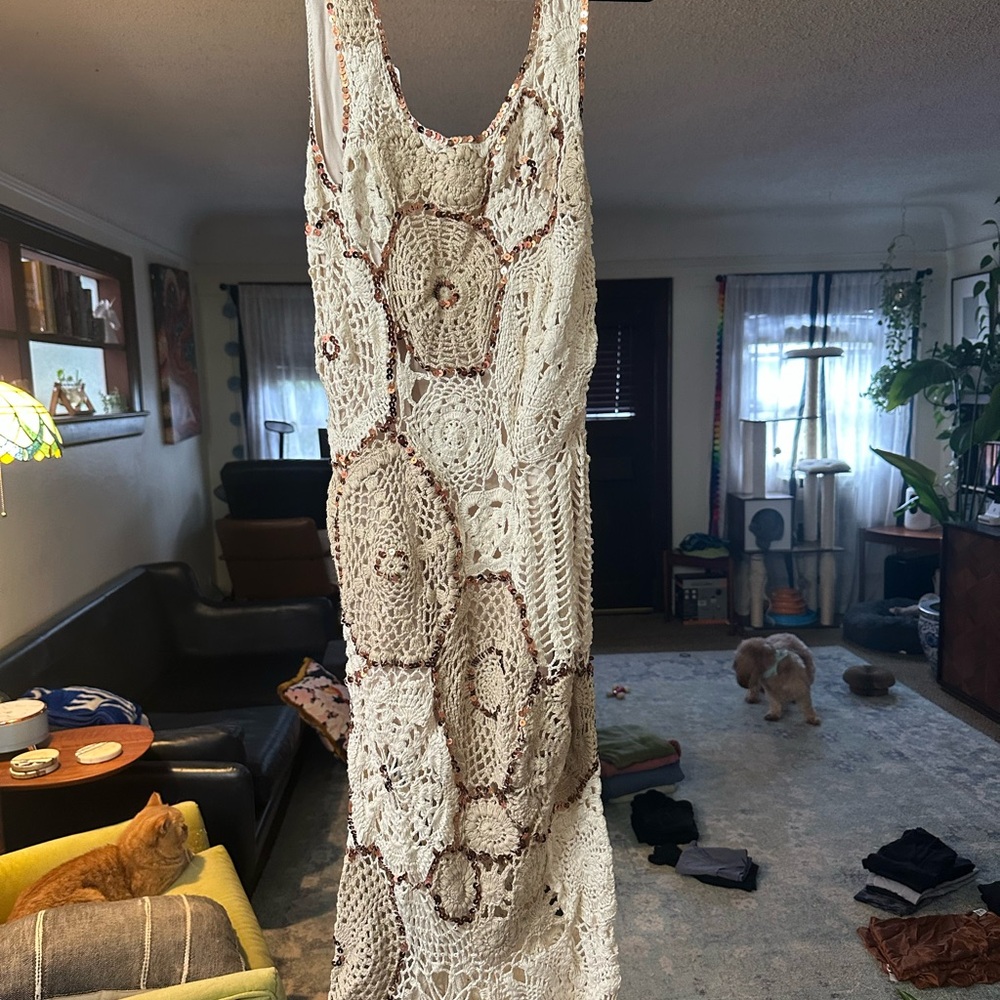 Free People Coco Embellished Crochet Sequin Dress, Size Small - Picture 2 of 4